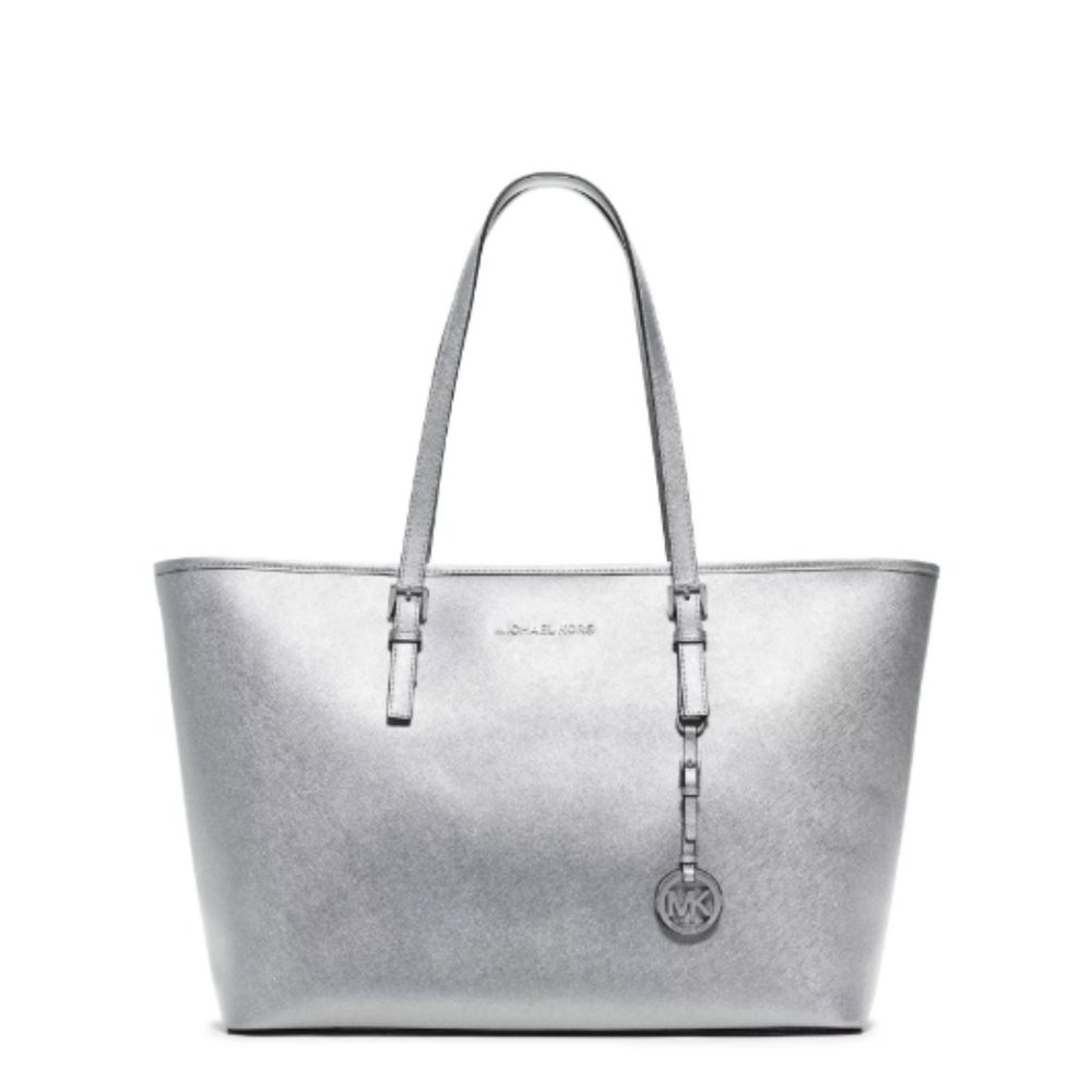 Michael Kors Metallic Silver Leather Ciara Tote